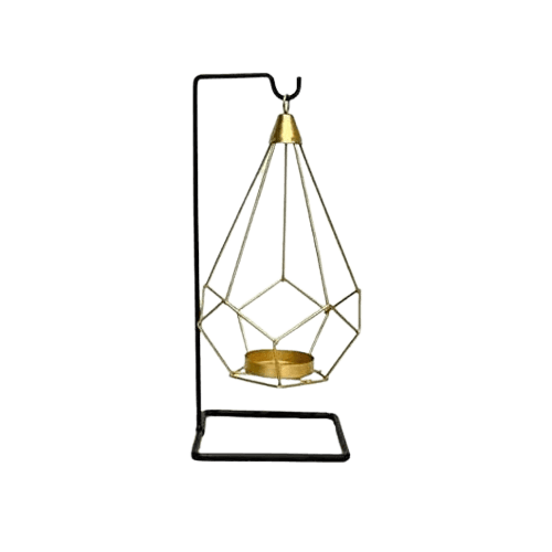 IRON HANGING T-LIGHT HOLDER (BLACK & GOLD)   NWERJGHOUI